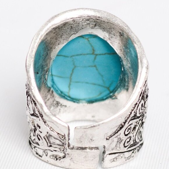 Trïbe Boho Round Turquoise Stone Silver Colored Adjustable Ring - Picture 5 of 7